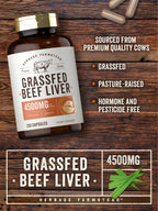 Carlyle Grass Fed Beef Liver Capsules | 4500mg | 250 Count | Desiccated Supplement | Non-GMO, Gluten Free | by Herbage Farmstead