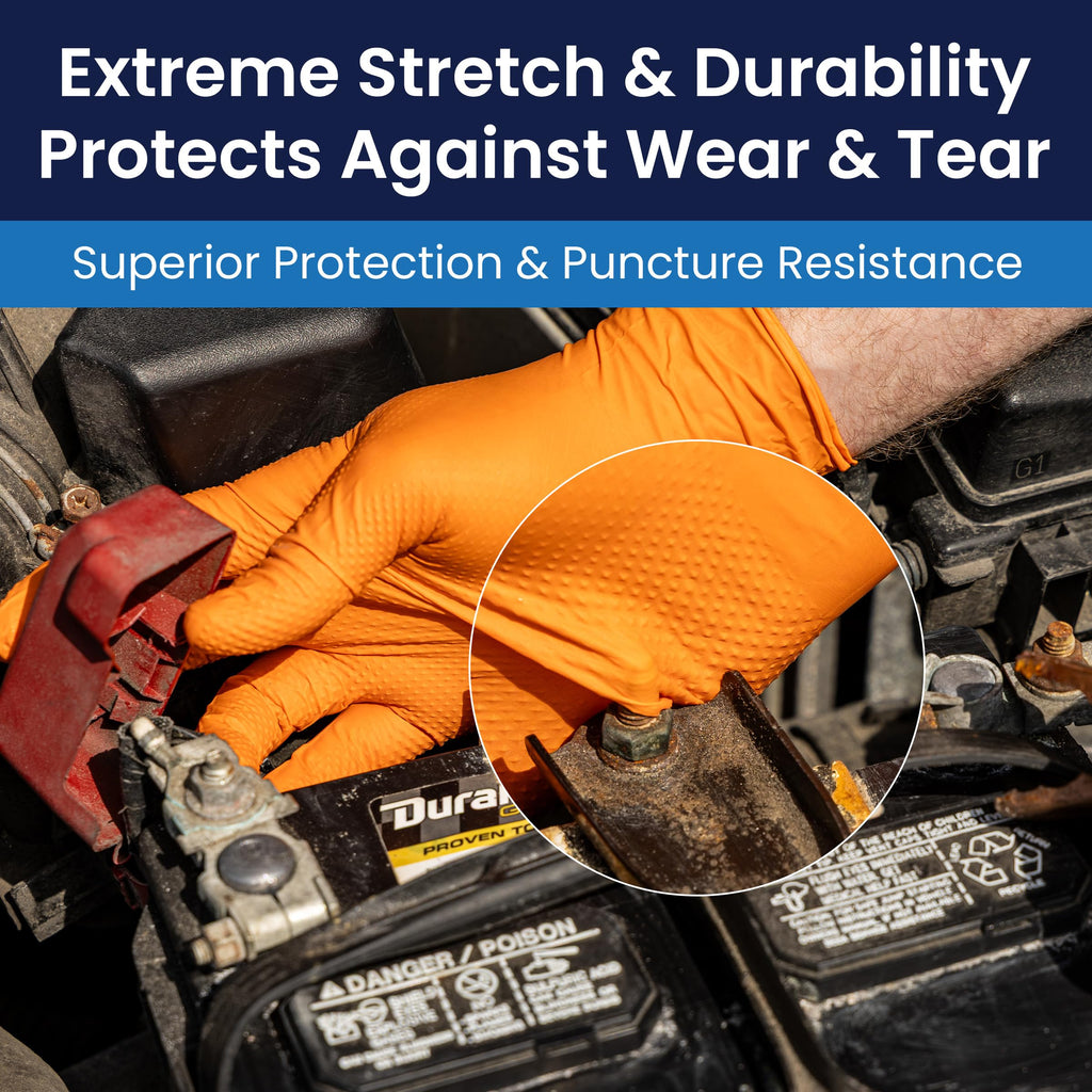 Adenna ProWorks CATCH Disposable Nitrile Gloves – 9 Mil, Heavy Duty Work Rubber Glove with Raised Pyramid Grip, Non–Latex & Powder Free, Case of 1000, Medium, Orange