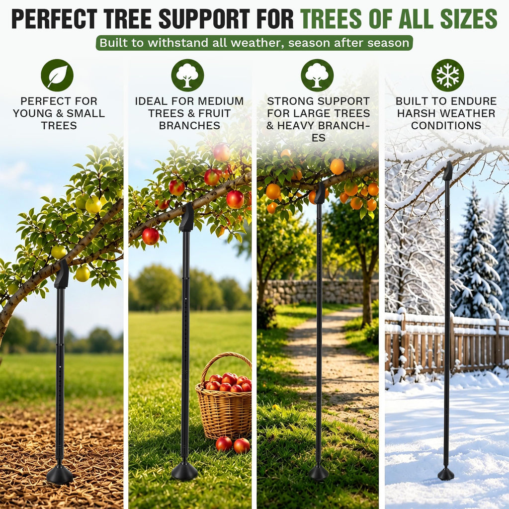 Carbon Steel Tree Support Pole with Crutch, Adjustable 20"-81" Tree Support for Leaning Trees, Prevents Fruit Trees Branch Breakage, Holds Up to 150 lbs, 360° Self Adjusting Base for Branch-Support