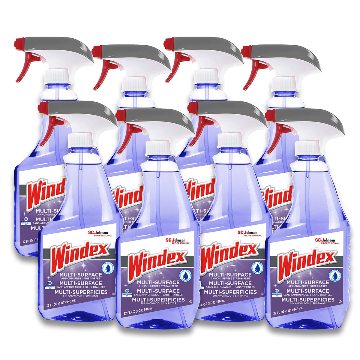 SC Johnson Professional Windex Non-Ammoniated Glass/Multi Surface Cleaner, Fresh Scent, 32 oz Bottle, 8/Carton (322381)