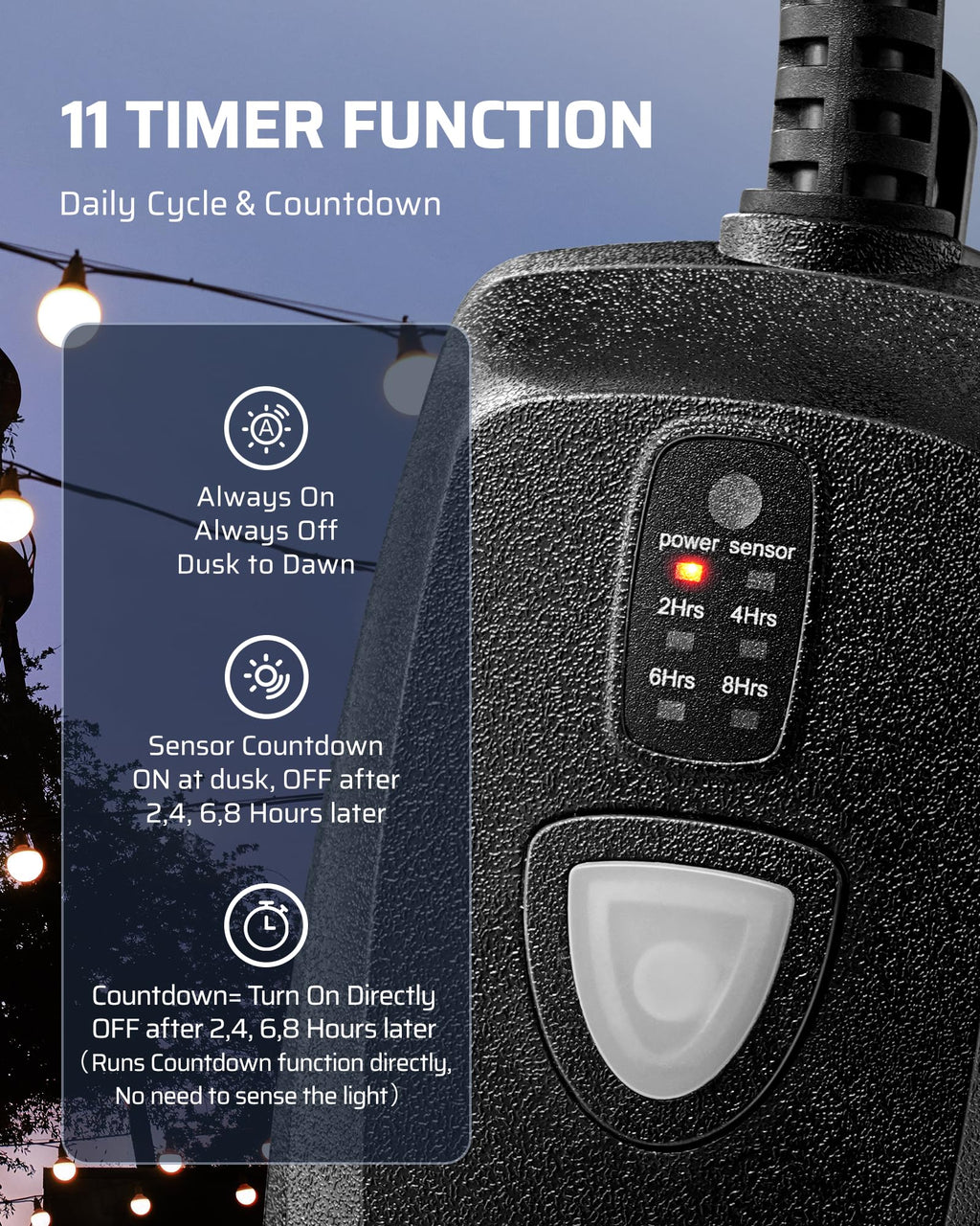 DEWENWILS Outdoor Timer Outlet Waterproof with 11 Modes, Outdoor Light Timer, 100FT Remote Control, for Outdoor Lights, Pump, Sprinkler, Fountain, Black