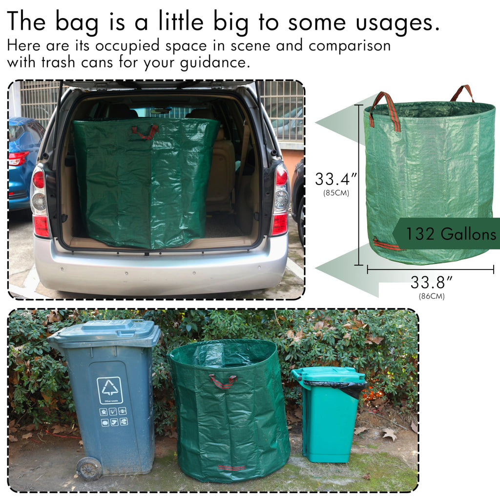 Gardzen 2 Pack 132 Gallon Yard Waste Bags Reusable Heavy Duty