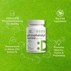 Phosphatidylserine Supplement, 400mg Serving, 240 Capsules – Soy Free Sunflower Lecithin Source