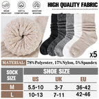 Sandsuced Womens Slouchy Boot Socks Winter Warm Cozy Slouch Scrunch Winter Fuzzy Fluffy Crew Socks 5 Pairs Gifts Stocking Stuffers(Black/Dark Grey/Light Grey/Khaki/White, M)