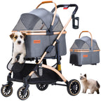 GdnWings Pet Stroller for Small Dogs, Lightweight Small Dog Stroller for Dogs Cats with 6 Shock Absorption System, Detachable Carrier Suitable for Car Seat & Hand Carry, Safe Outings, Gray