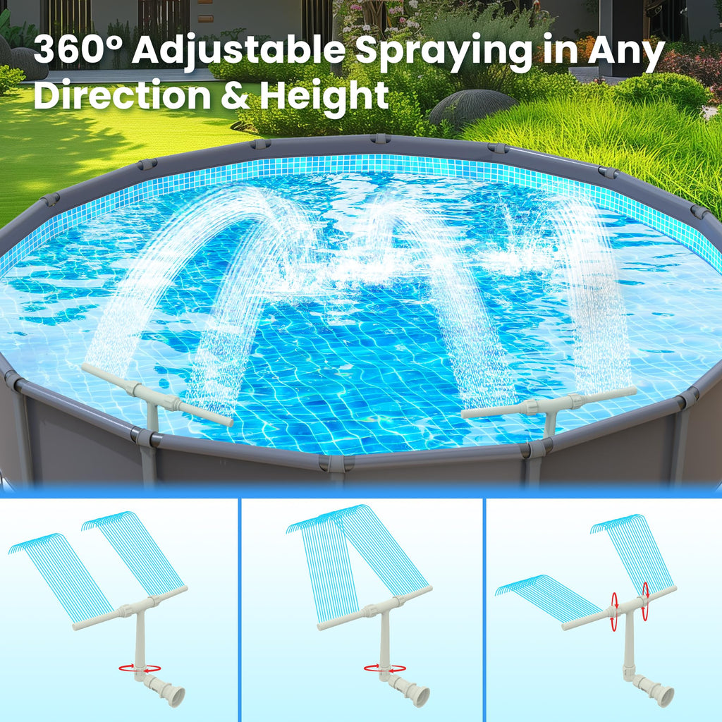 Pool Fountain for Above and In-Ground Pools, Dual Spray Waterfall Sprinkler Fountain, Above Ground Pool Accessories, Adjustable Waterfall Cooling and Relaxation