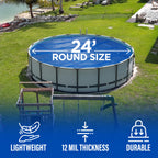 24 Foot Round Solar Cover for Inground and Above Ground Pools, 12 Mil - Premium Heavy Duty Solar Blanket for Above Ground Pool, Blue - Made in USA