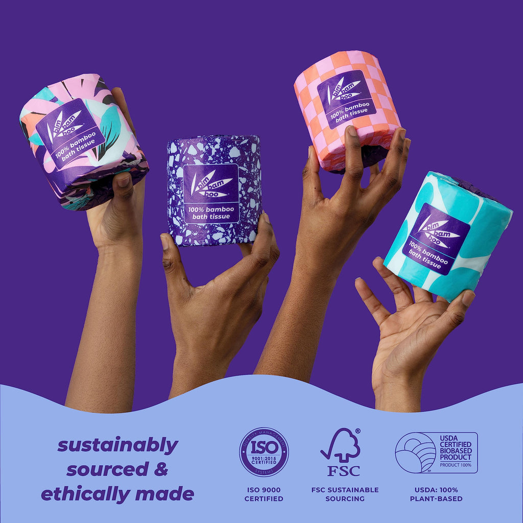 Bim Bam Boo 100% Bamboo Organic Chemical-Free Bulk Toilet Paper, Cloud-like Softness, Plant-Based Sustainable Tree-Free Bathroom Tissue, 24 Eco-Friendly Rolls, 2 Ply, 295 Sheets for RV and Camping