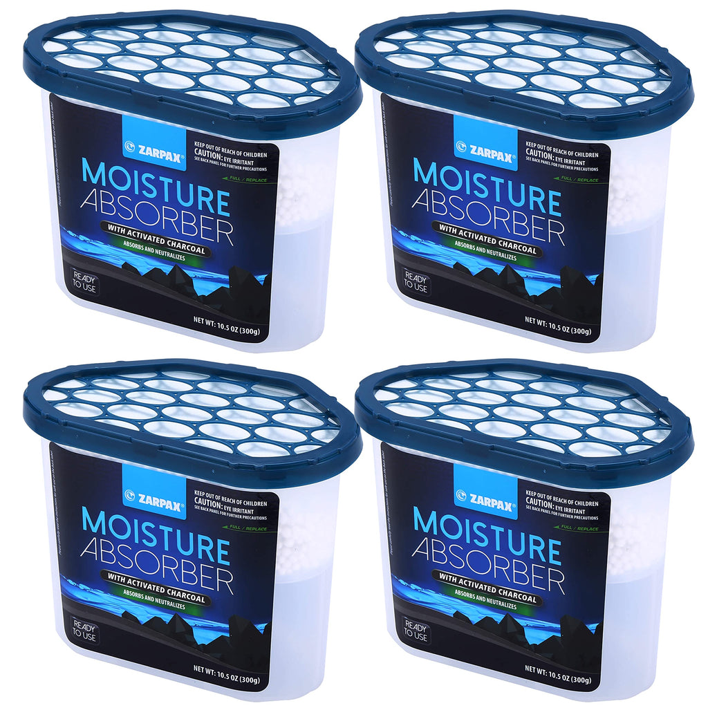 ZARPAX Moisture Absorber Activated Charcoal 10.5 oz/300g | Removes Moisture, Damp, Humidity & Odors | Odor Absorber | Moisture Trap for Bathroom, Closet, Kitchen & Small Spaces | Set of 4