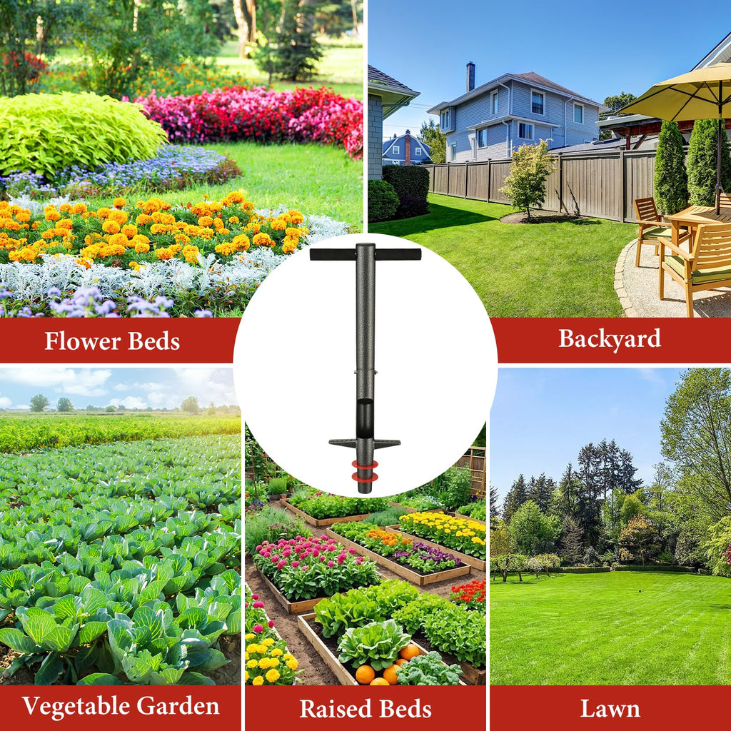DIOVPLX Bulb Planter Tool, 33.5" Long Handle Sod Plugger for Standing Planting, 2"/4"/6" Adjustable Depth Garden Hole Digger, Heavy Duty Auto Eject Lawn Plugger for Flower Bulbs,Grass Plugs,Seedlings