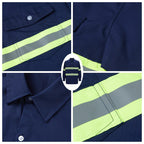 Ousafeve Class 3 Navy Hi Vis Button Up Safety Work Shirts for Men Reflective (X-Large, Navy_Long)