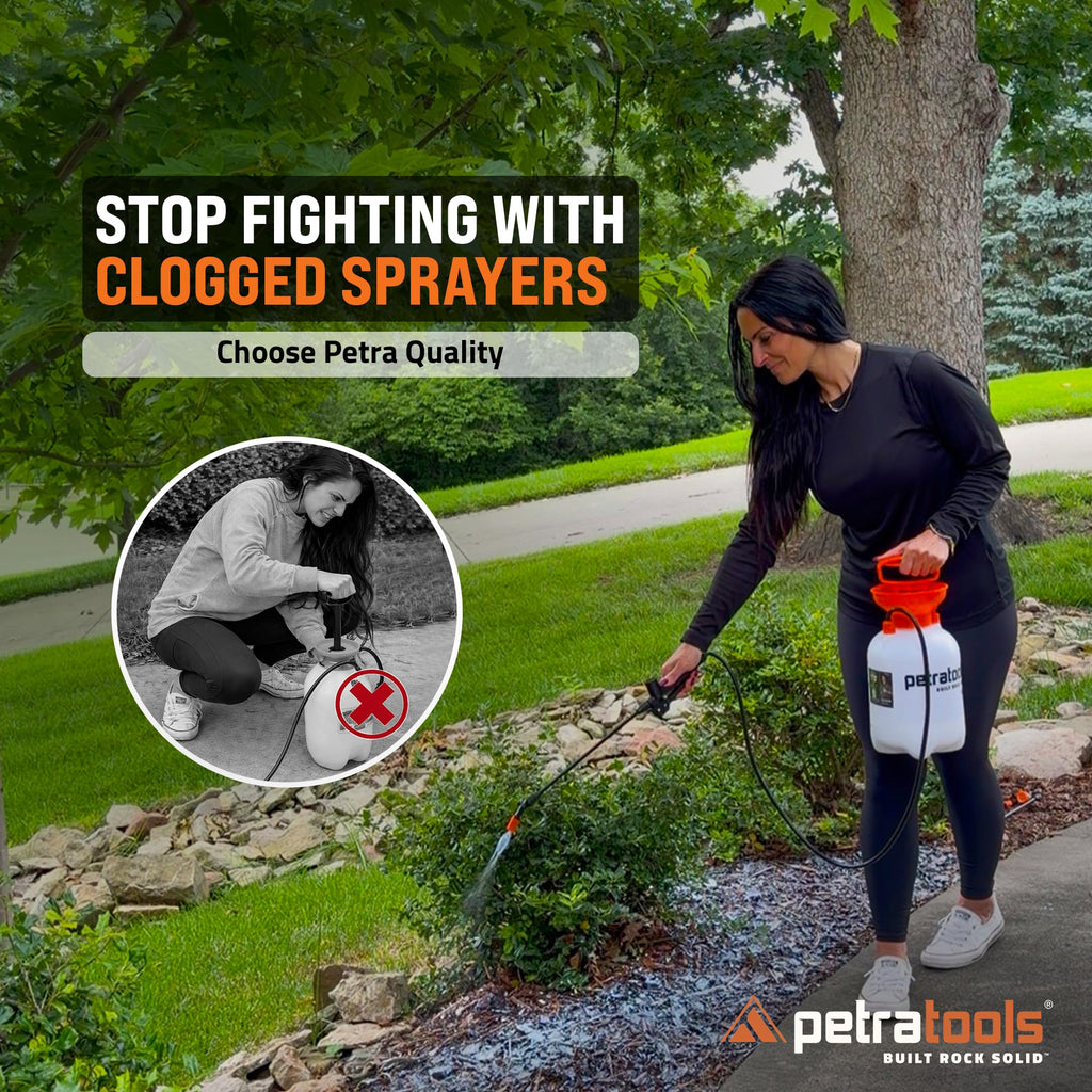 PetraTools HD101 Garden Pump Sprayer, 52-in Long Hose & 2 Nozzles, 1 Gallon