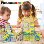 PicassoTiles Magnetic Tile Construction Set with 8 Vehicle Figures and 18 Printed Panels STEM Educational Building Kit for Kids Age 3 Plus Creative Play Learning Blocks Motor Skills Development PTQ21