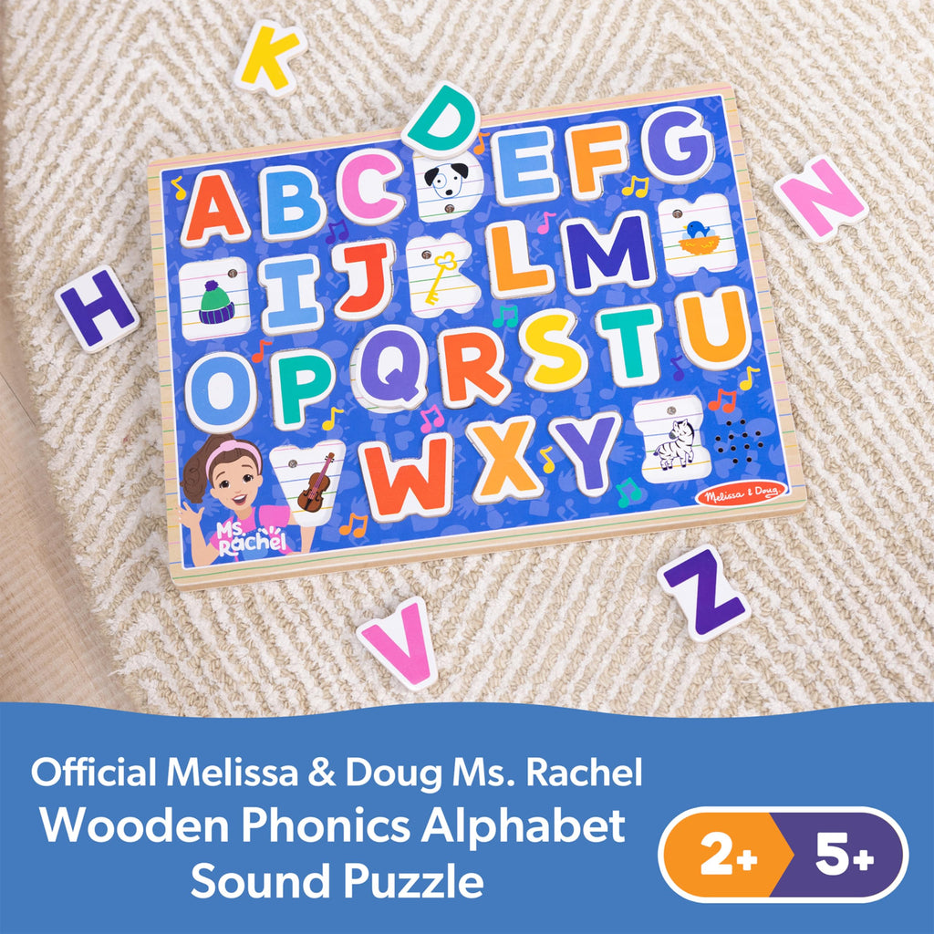 Melissa & Doug® Ms. Rachel™ Wooden Phonics Alphabet Sound Puzzle with Light-Activated Sound Effects, 24-Piece Toddler Toys for Boys and Girls Ages 2+ Years - FSC Certified