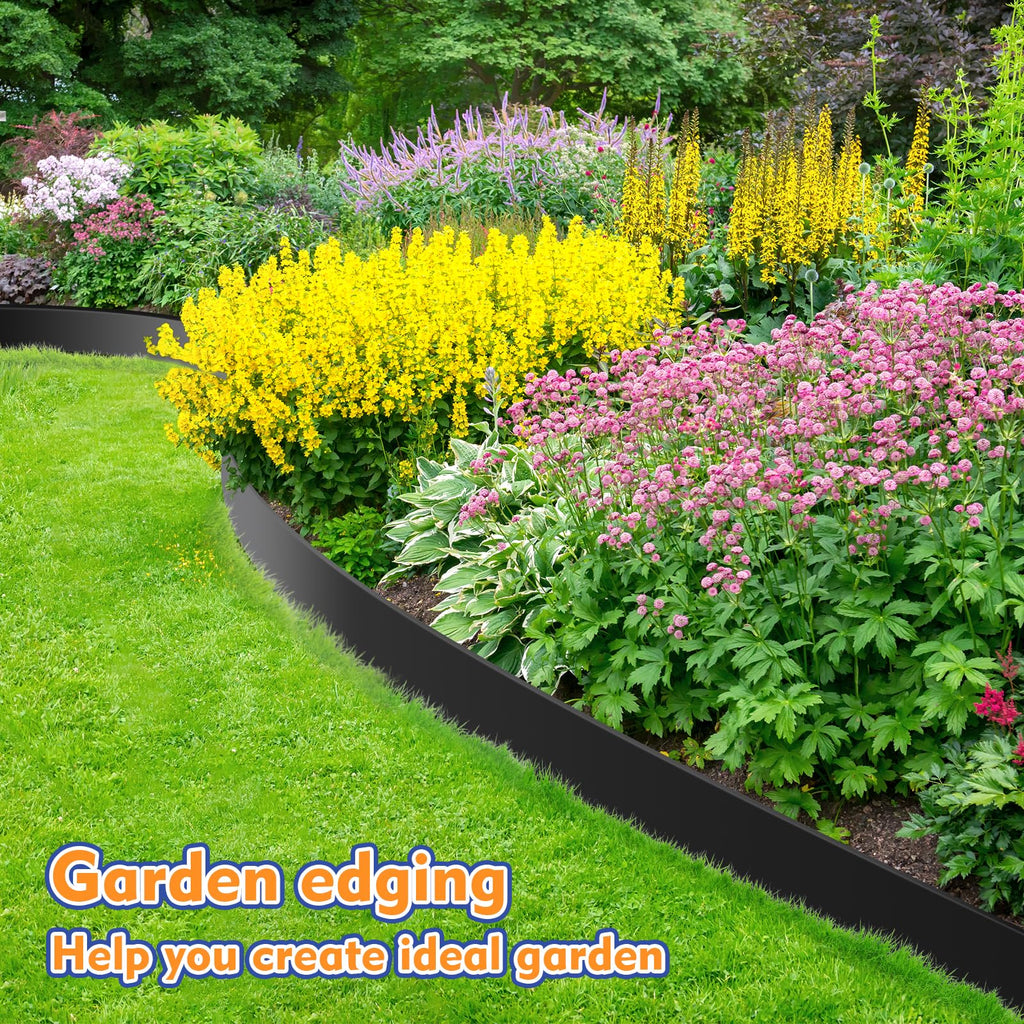 Kafuzi 4IN x 33FT Landscape Edging, Garden Edging Borders with 40pcs Metal Stakes, Flexible Plastic Garden Border for Lawn, Landscaping, Flower Beds, Trees and Yard