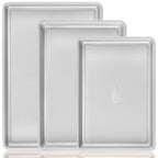 HONGBAKE Baking Sheet Pan Set, Cookie Sheets for Oven, Nonstick Half/Quarter/Jelly Roll Pans with Diamond Texture Pattern, Heavy Duty Cookie Tray, Silver