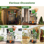 Garden Tool Organizer Rack with Wheels Up to 39 Tools, Heavy-Duty Steel Yard Tool Organizer for Garage Storage with 12 Hooks, Broom Holder & Garden Tool Rack for Shed, Patio, Outdoor Use, Black