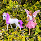 Mood Lab Fairy Garden Figurines - Fairy with Unicorn Set (2 pcs) - Miniature Decorative Statues & Accessories - Outdoor & Indoor Decor