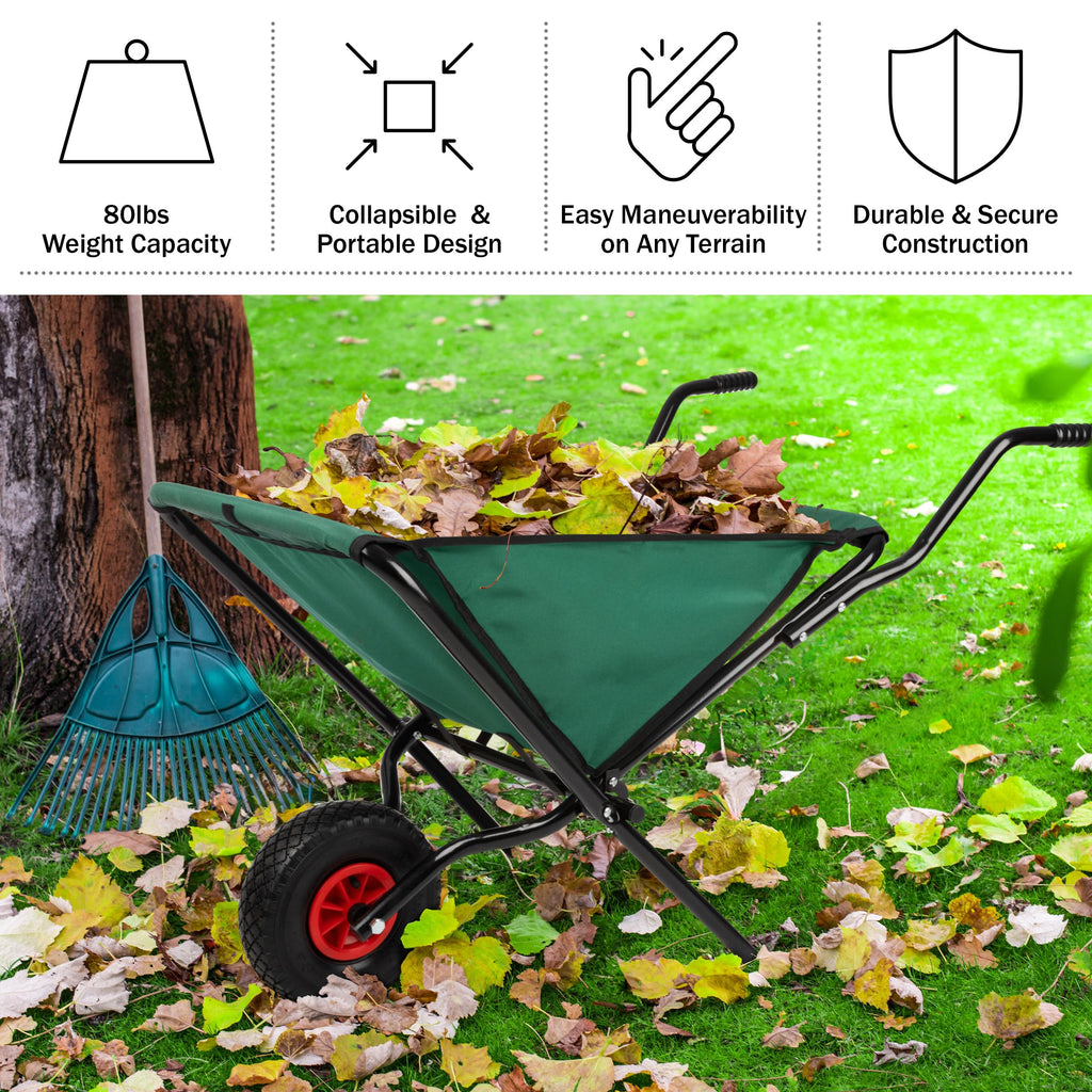 Pure Garden Folding Wheelbarrow with 80lb Capacity, Green