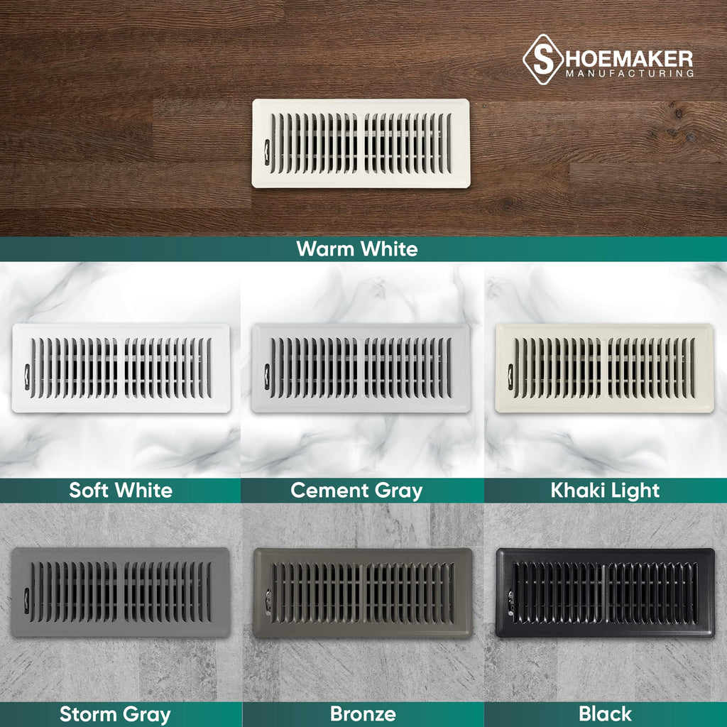 Shoemaker 4x12 Floor Register – Storm Gray Heavy Duty Metal Floor Vent Cover for Home Floors - Premium Forced Air Vent Covers