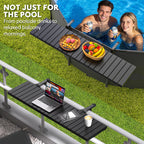 Pool Bar for Above Ground Pools, Stable Poolside Drink & Snack Table Supports Up to 110 lbs, Large Heavy-Duty Metal Poolside Bar Fits ≤4.4” Rails for Framed Round & Oval Pools, Ideal for Pool Parties