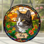Personalized Pet Stained Glass Suncatcher Dog Cat Memorial Window Hanging