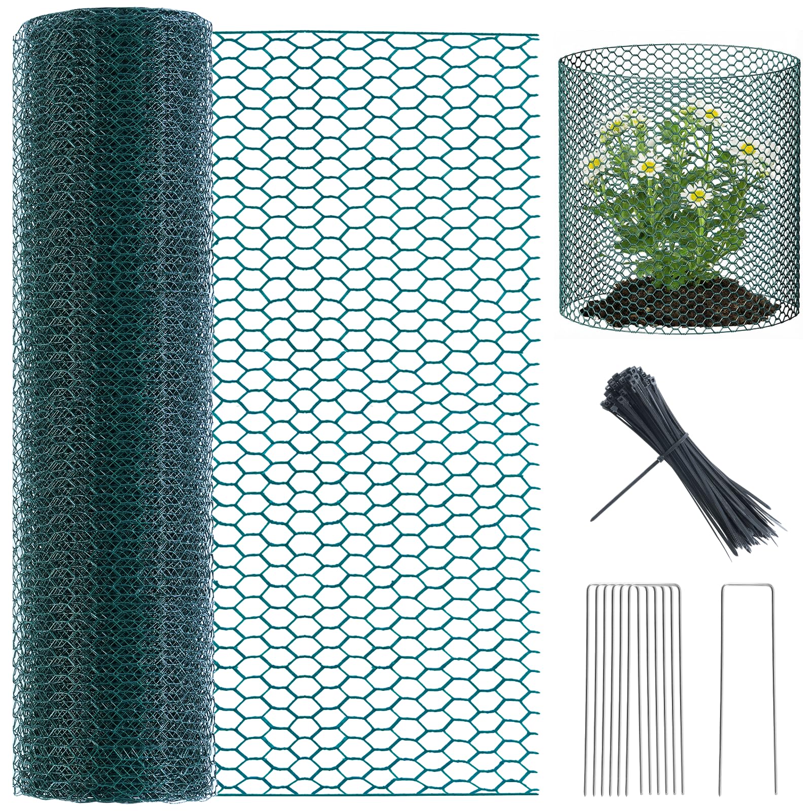 16in X 49.2Ft Chicken Wire Fencing Plant Protectors from Animals Green Roll