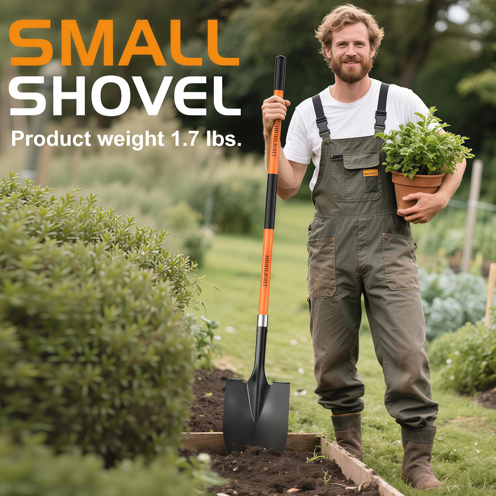 56-Inch Round Point Garden Shovel for Digging, Fiberglass Handle, Orange