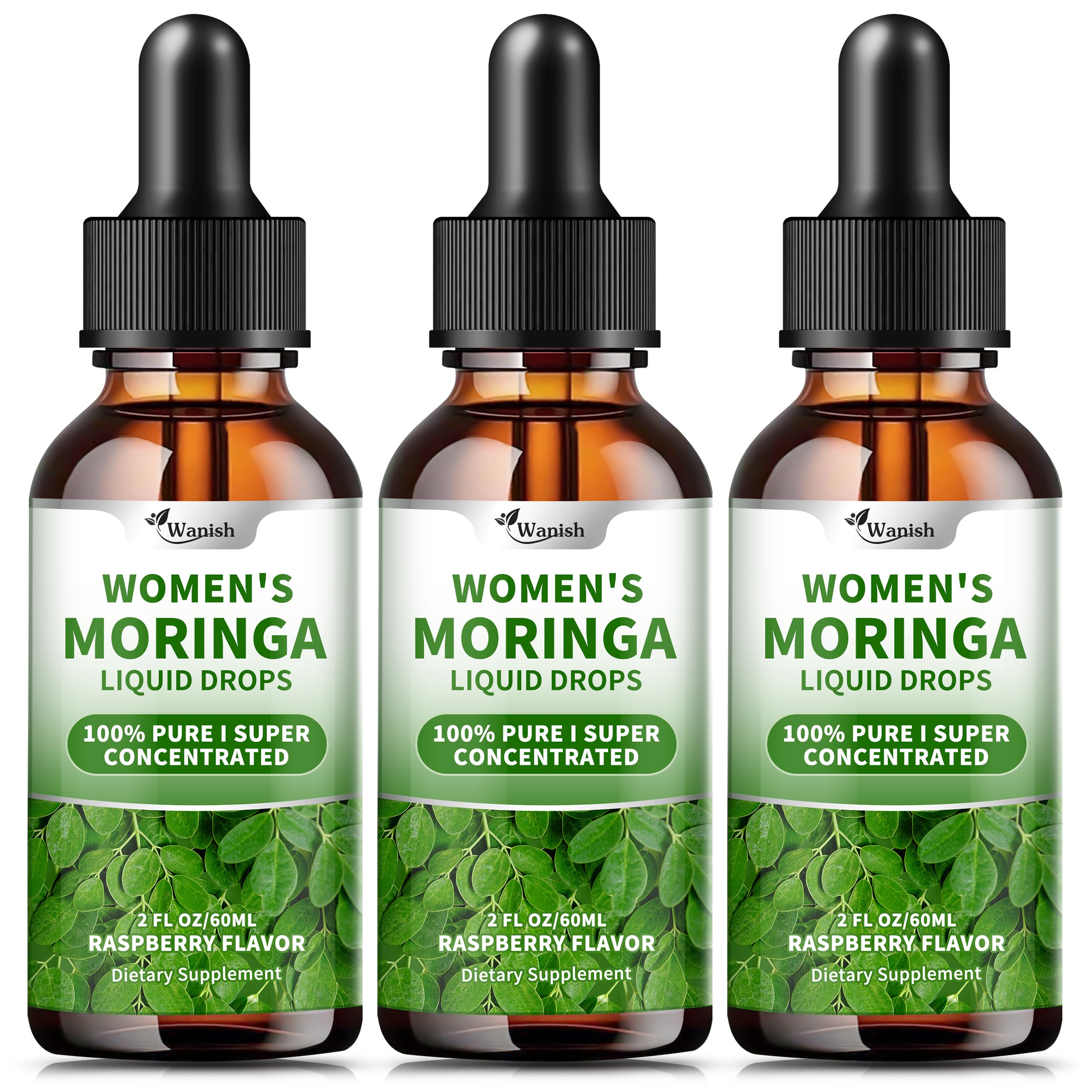 3 Pack（6 Fl Oz） Moringa Liquid Drops 800 mg for Women- with Moringa Oleifera Leaf Extract, Turmeric Root Extract, Olive Leaf, Black Pepper, Vitamin C & E，Antioxidant, Energy and Immunity Support.