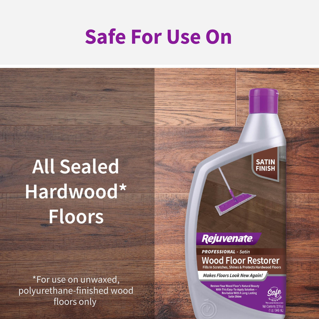 Rejuvenate Professional Wood Floor Restorer Fills Scratches, Shines And Protects Wood Flooring For A Matte Satin Shine, 32 Ounces