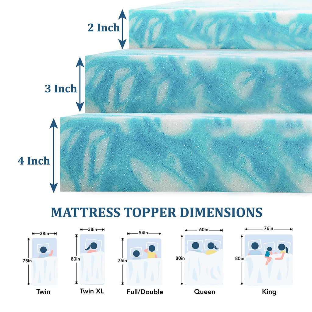 EGO 2 Inch Twin Mattress Topper Gel Memory Foam for Pressure Relief