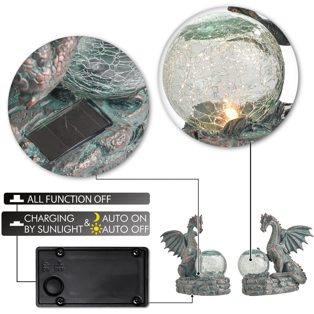 TERESA'S COLLECTIONS Garden Sculptures & Statues, Solar Dragon Outdoor Statues Figurines, Resin Bronze Gothic Garden Decor Lawn Ornaments Patio Yard Decorations Gifts for Mom Women, 8"