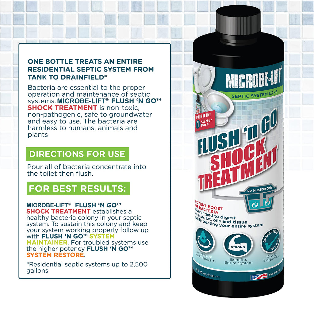 Microbe-Lift Septic Tank Treatment, Flush 'N Go Shock Treatment, 32 Ounces
