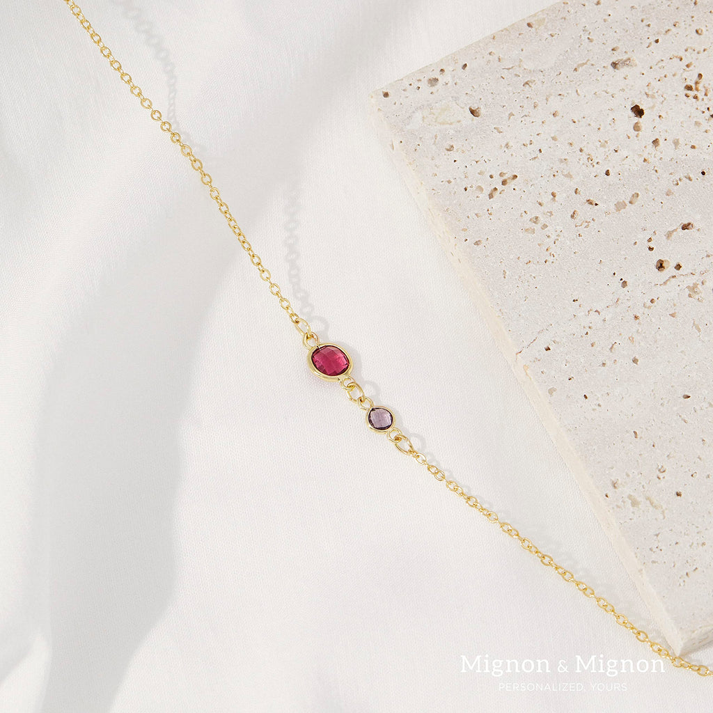Family Birthstone Necklace for Women, Mom Birthstone Necklace 1 to 6 Stones