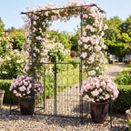 Giantex 81" H Metal Garden Arbor Arch Trellis with Gate and Planter