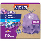 Hefty Ultra Strong 13 Gal Purple Kitchen Trash Bags, Lavender Scent, 110ct