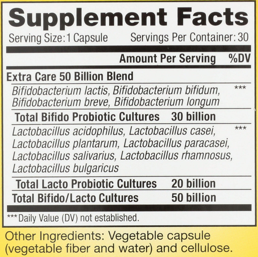 Renew Life Extra Care Digestive Probiotic Capsules, 50 Billion CFU Guaranteed, Daily Supplement Supports Immune, Digestive, Respiratory Health(1), L. Rhamnosus GG, Dairy, Soy and Gluten-Free, 30 Count