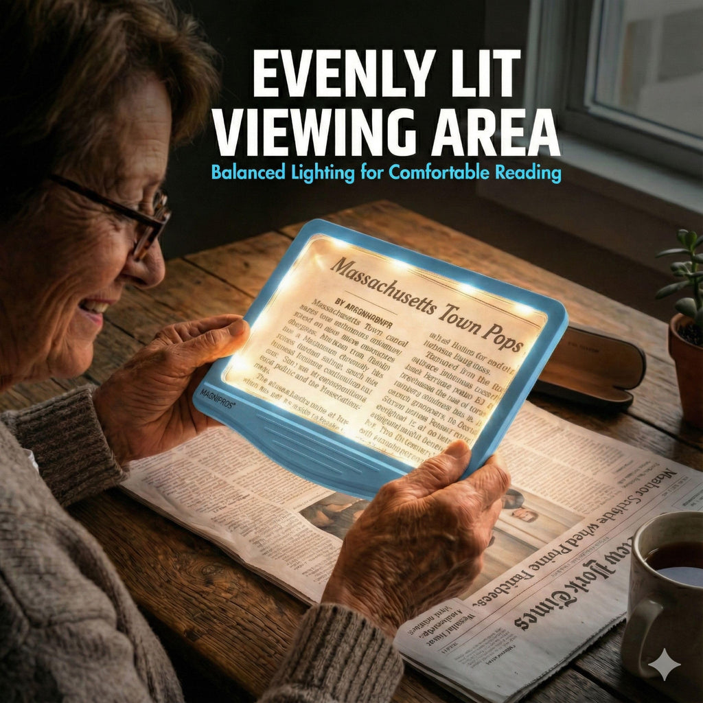 MagniPros 5X Rechargeable Large Ultra Bright LED Page Magnifier with Anti-Glare Lens & 3 Color Light Modes, Relieve Eye Strain- Ideal for Reading Small Prints, Low Vision, Seniors