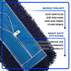 Nine Forty 36" Premium Nylon Dust Mop with Wood Handle - Heavy Duty Mop Head for Industrial, Commercial, and Residential Cleaning - Dry Floor Duster for Hardwood Surfaces and Commercial - Blue