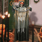 JOYIN Halloween Decorations Outdoor Life Size Animatronics Grim Reaper with Chain, Sound-Actived Party Decor with Creepy Sound, Scary Haunted House Props for Garden Yard Lawn