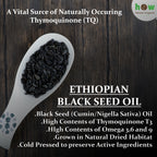 Ethiopian Black Seed Oil 16oz – Cold Pressed Nigella Sativa | High Thymoquinone 3.45% Black Cumin Seed Oil | 100% Pure Unrefined Liquid | Immune, Skin, Hair & Digestive Support | Large Glass Bottle