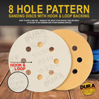 Dura-Gold Premium 240 Grit 5" Sandpaper Discs, 8 Hole Pattern Dustless, 50 Discs - Hook & Loop Backing for Orbital DA Sander, Detailing Finishing Color Sanding Automotive Paint Woodworking
