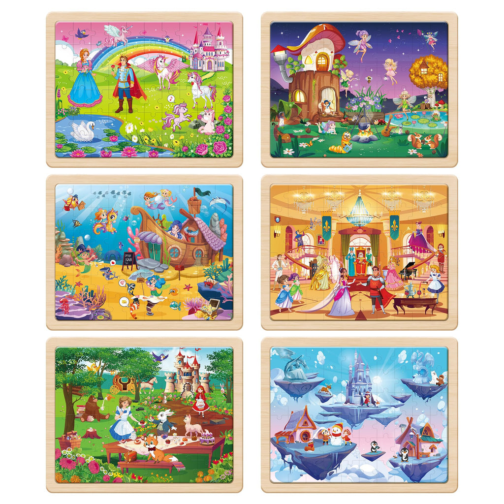 SYNARRY 6-Pack Large Wooden Unicorn Mermaid Princess Fairy Jigsaw Puzzle