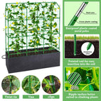 66x65x18 Inch Cucumber Trellis for Raised Bed - with 61 Gallon Grow Bags, Garden Trellis for Climbing Plants Outdoor with Climbing Net and Plant Support for Cucumber, Tomato, Vegetable, Grape, Vine