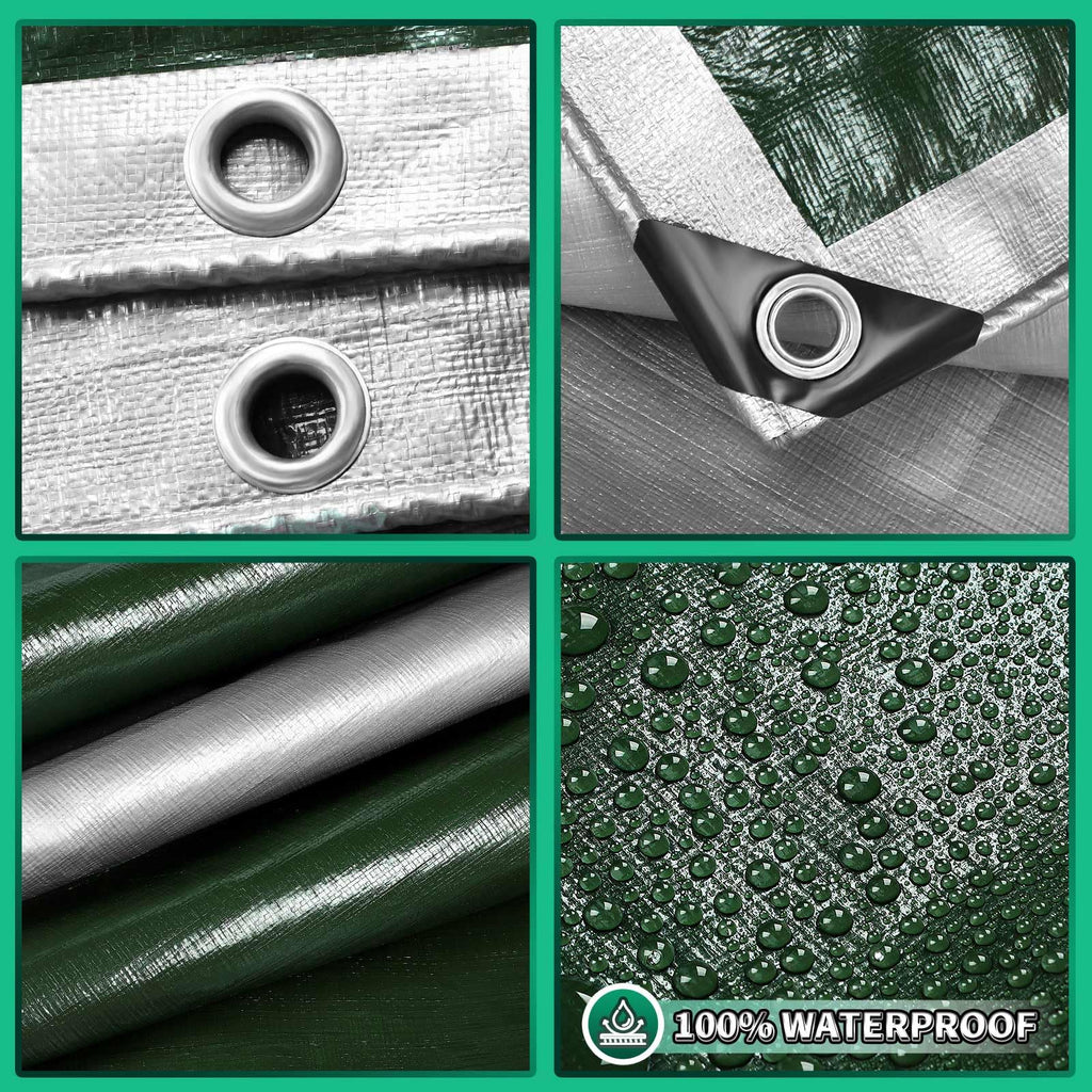 TA*RP YXCN Extra Heavy Duty Tarp 12x20 Ft, 16 Mil Thick Waterproof Poly Tarps Cover UV Resistant, Rip & Tear Proof with Metal Grommets Every 20 Inche (Silver/Green)