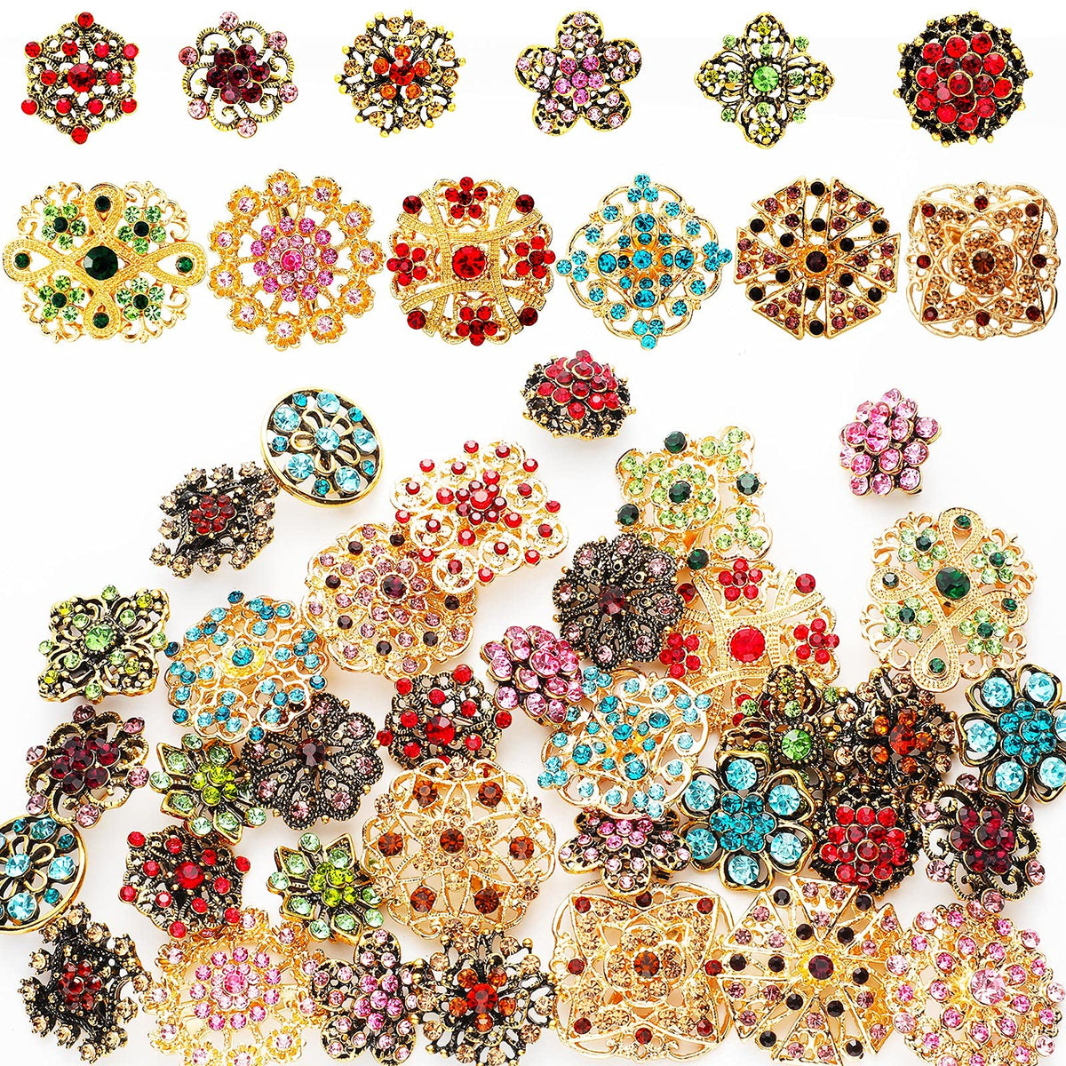 MTLEE 36 Pcs Rhinestone Brooches Bulk Vintage Women Brooch Pins for Crafts