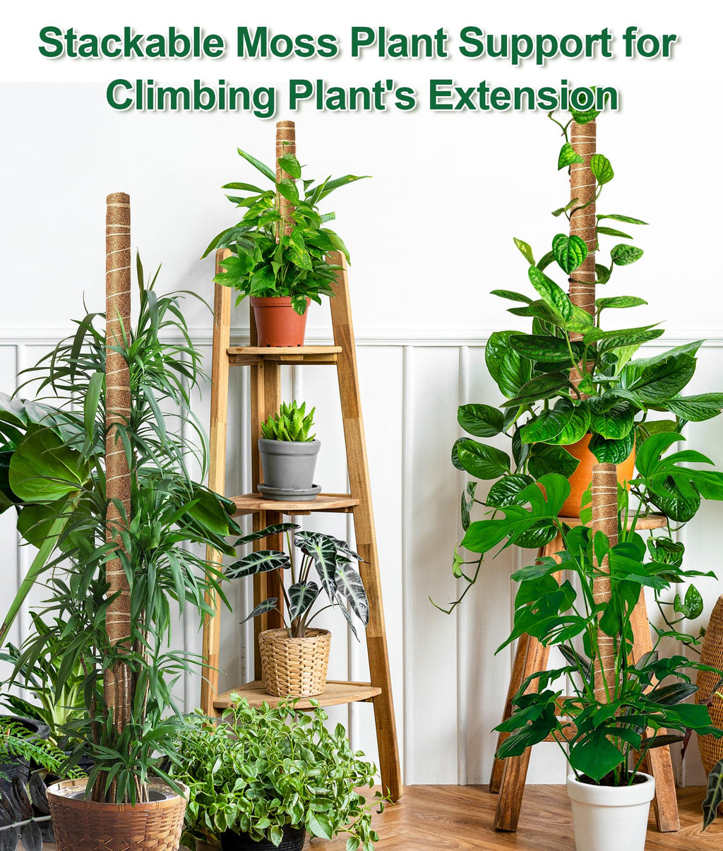 EAONE 96'' Moss Pole for Plants Indoor, 6 Pack 16” Monstera Plant Support Moss Stick for Climbing Plants, Stackable Coir Totem Pole Monstera Stakes with 12 Plant Labels & 100 Ties for Potted Plants