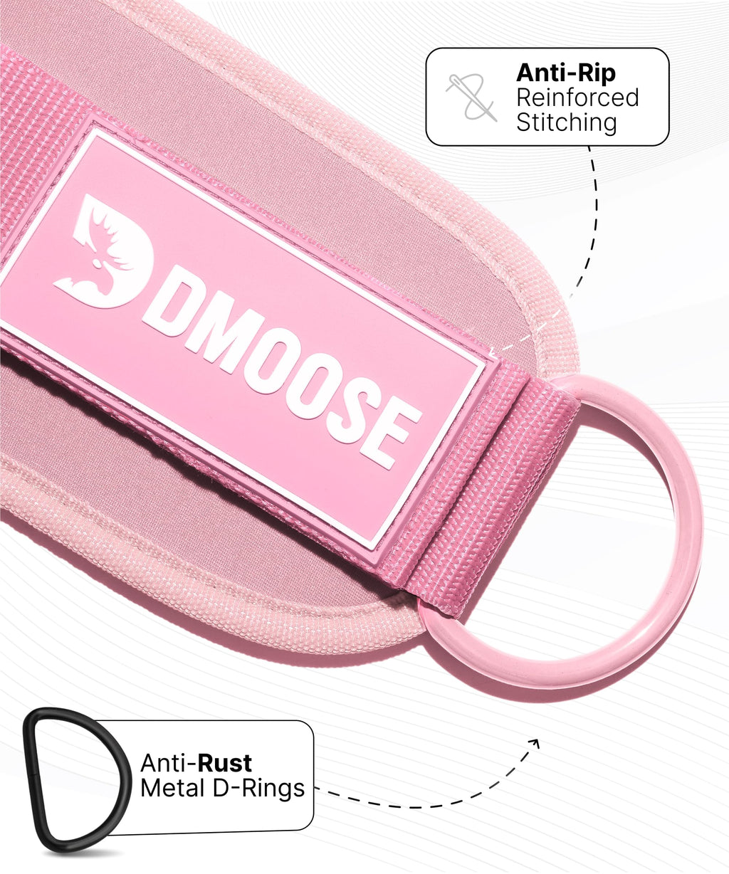 DMoose Fitness Ankle Straps for Cable Machines - One Size Fit Premium Padding, Glute Kickback Ankle Strap for Women & Men, Cable Attachments for Gym & Booty Workouts (Bubblegum Pink - Single)