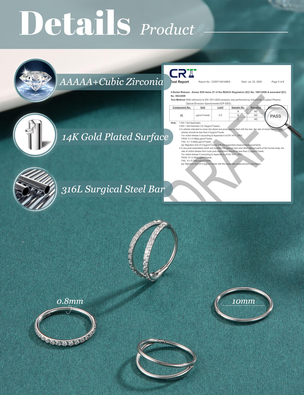 4PCS 18G Nose Rings Hoops, Surgical Steel Earrings Tragus Septum Piercing