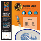 Gorilla Super Glue, Fast‑Setting, Impact‑Tough All‑Purpose Adhesive with Anti-Clog Cap, 4-3 g Tubes, (Pack of 1) - Clear